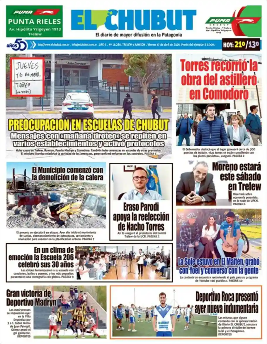 Estudios Max | JAM WEB - Tapa del diario El Chubut