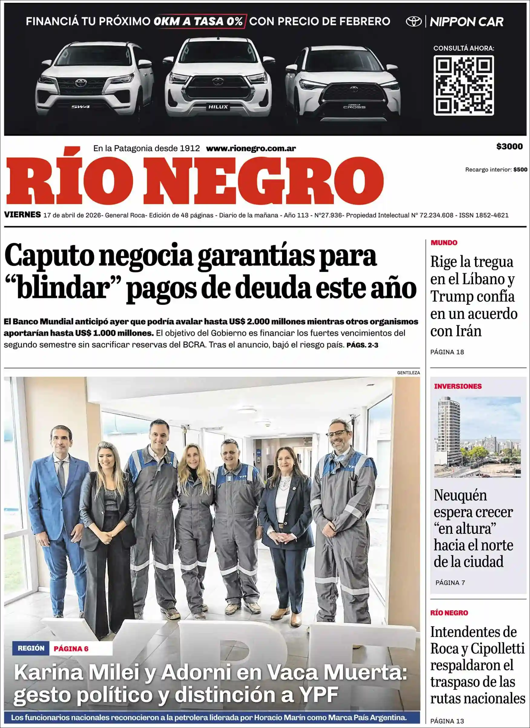 Estudios Max | JAM WEB - Tapa del diario Rio Negro